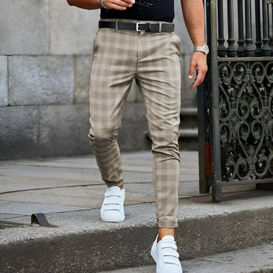 Slim Fit Cropped Check Trousers - Cornelius