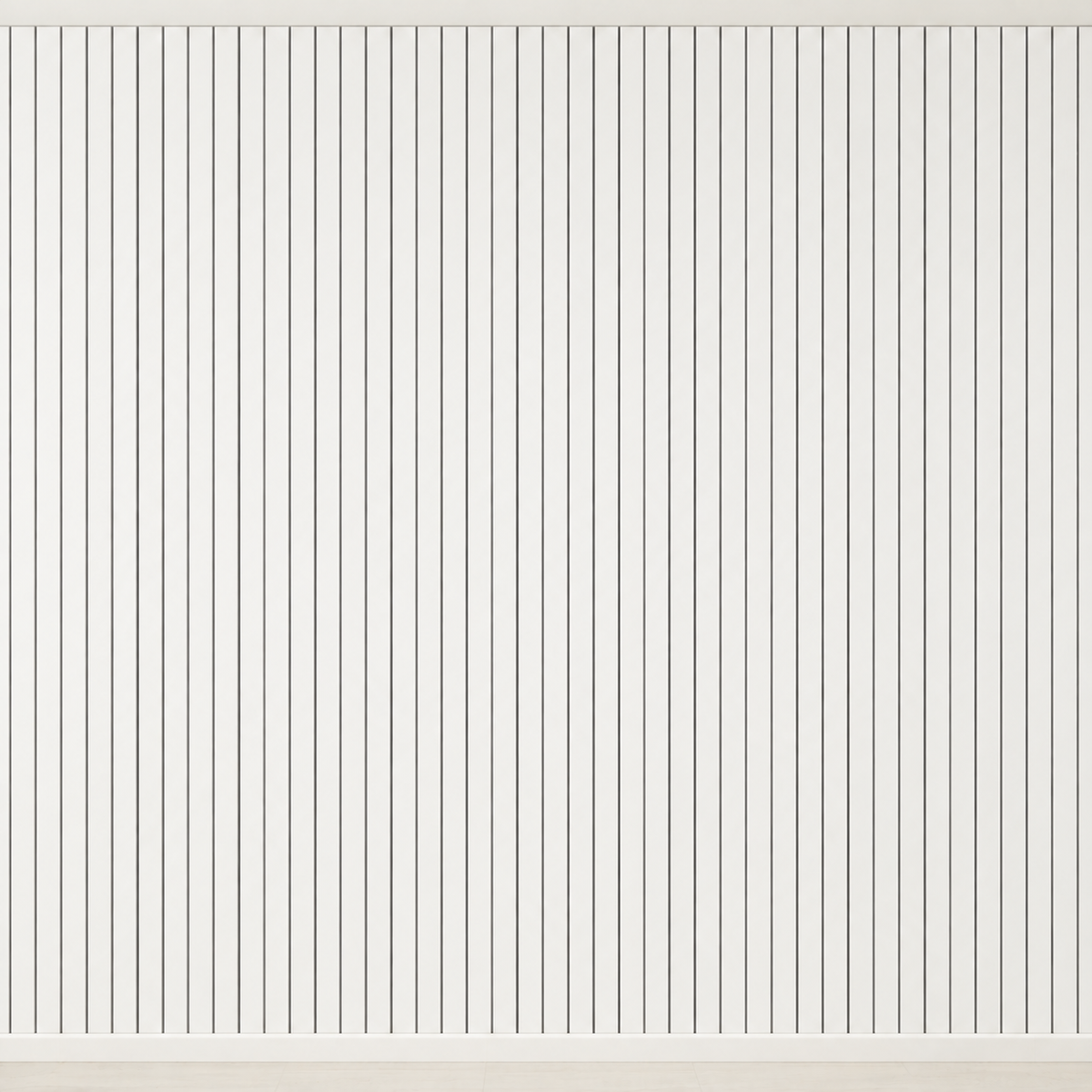 White slat panels with fine dark grooves covering an empty wall 7