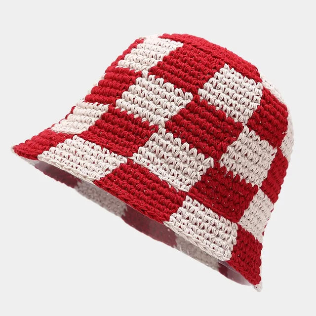 Crocheted ladies' fisherman's hat with check pattern – Faye