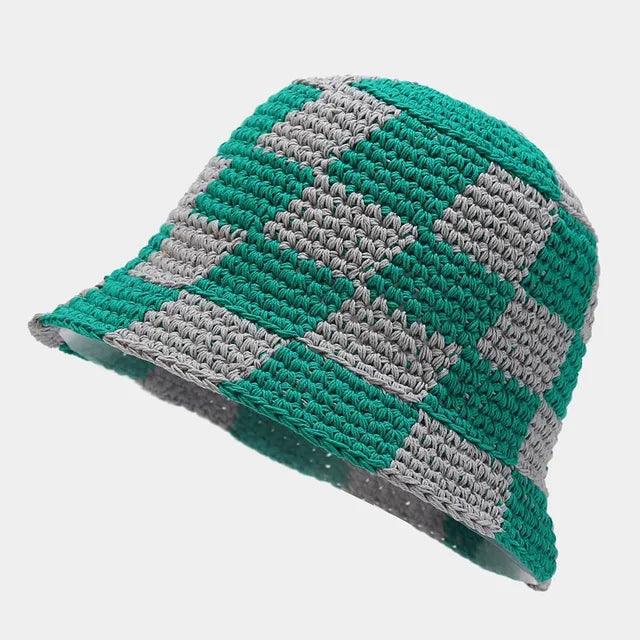 Crocheted ladies' fisherman's hat with check pattern – Faye