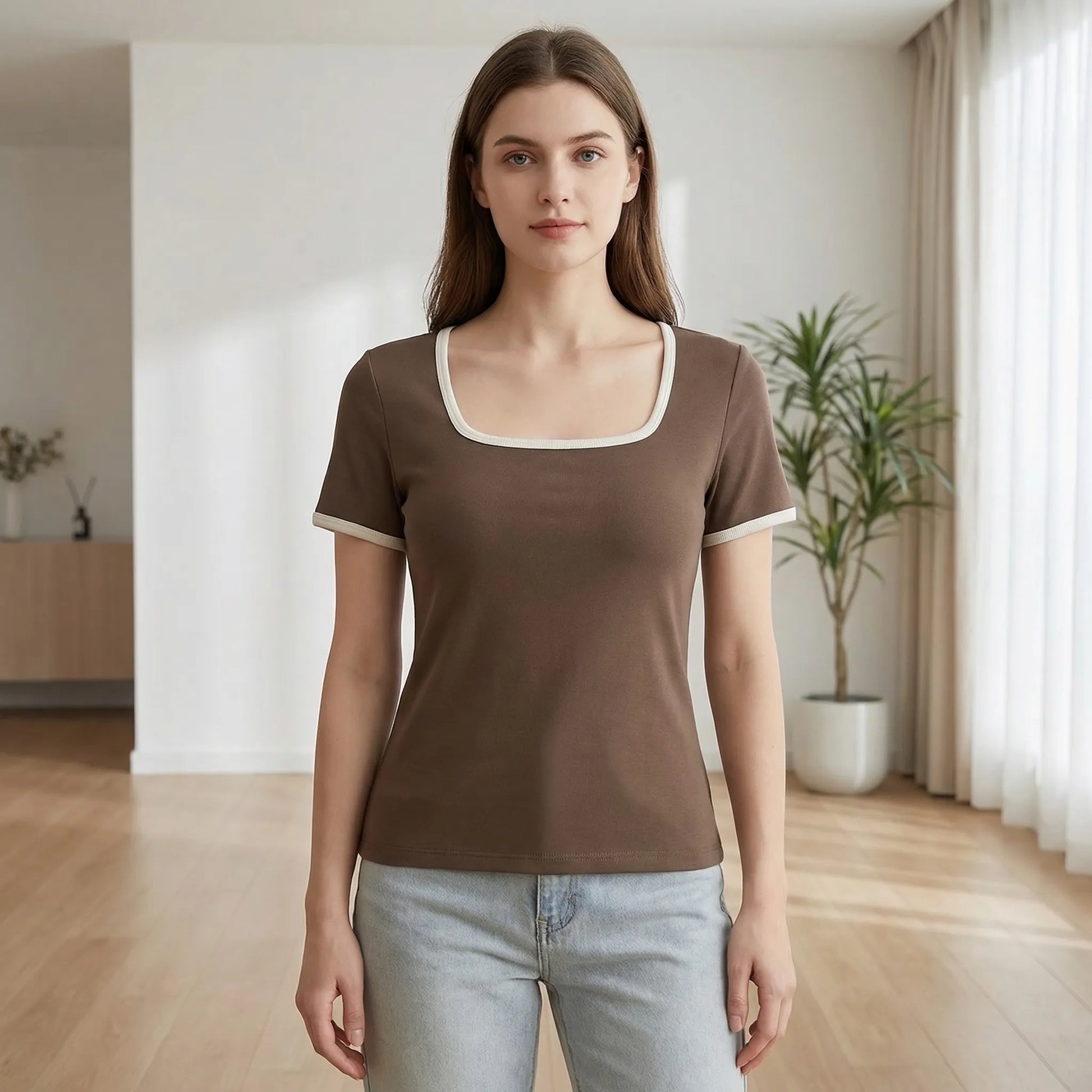 Square Neck Short Sleeve Top - Sarah