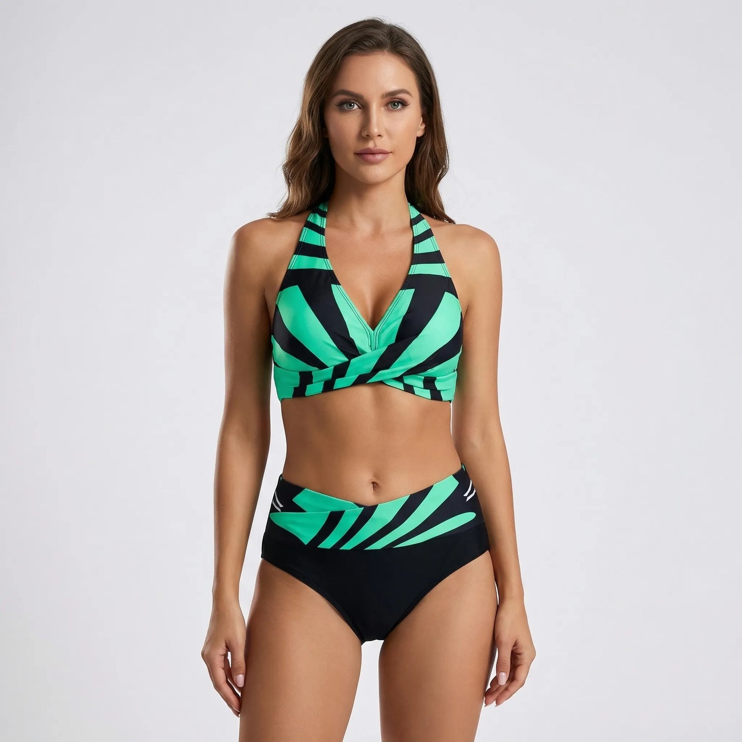 Striped Halterneck Bikini Set - Darla
