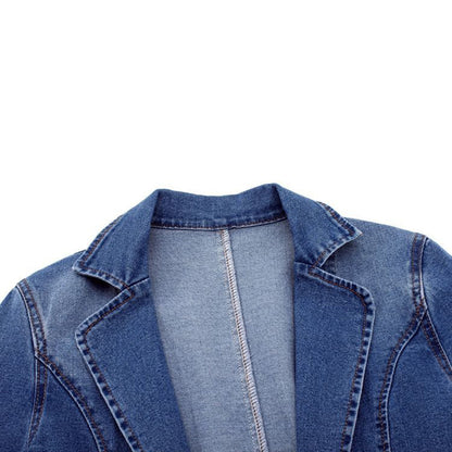 Structured Jean Blazer With Lapel Collar - Alice