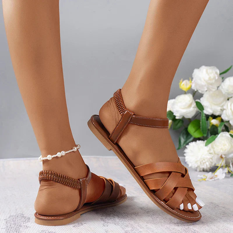 Brown Roman-style ladies' summer sandals with non-slip sole – Yvelle