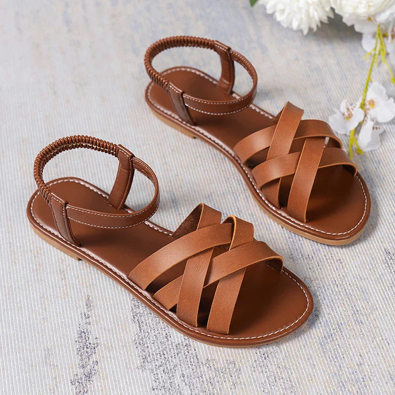 Brown Roman-style ladies' summer sandals with non-slip sole – Yvelle