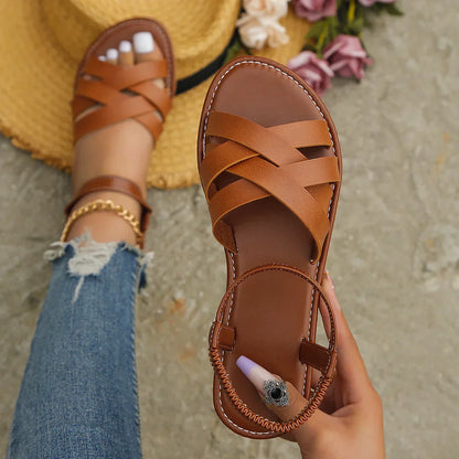 Brown Roman-style ladies' summer sandals with non-slip sole – Yvelle