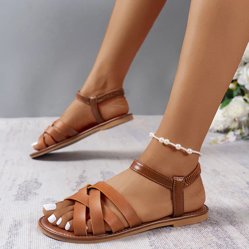 Brown Roman-style ladies' summer sandals with non-slip sole – Yvelle