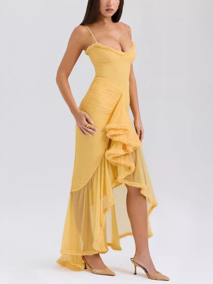 Trendy maxi dress with ruffles and spaghetti straps – Loyza