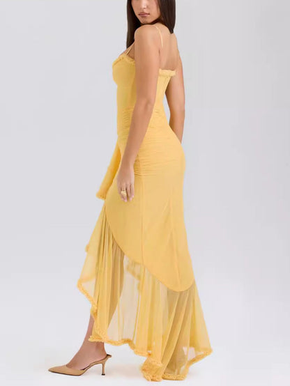 Trendy maxi dress with ruffles and spaghetti straps – Loyza