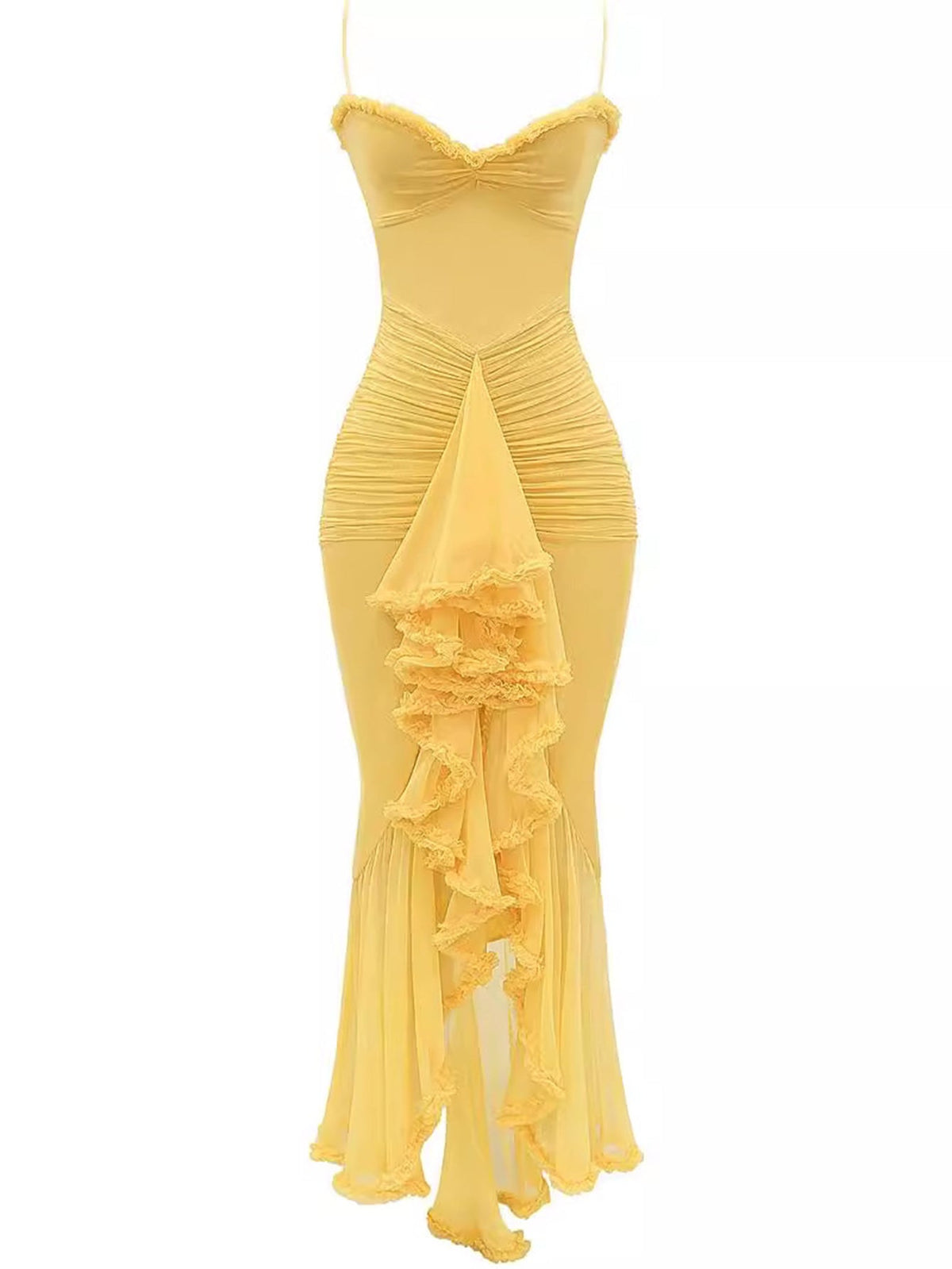 Trendy maxi dress with ruffles and spaghetti straps – Loyza