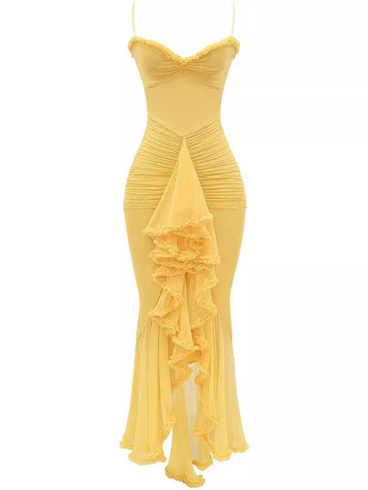 Trendy maxi dress with ruffles and spaghetti straps – Loyza
