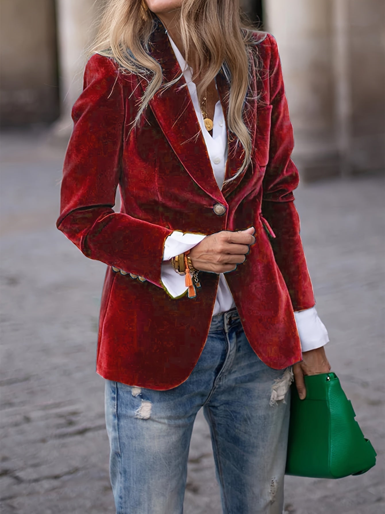 Tailored Velvet Blazer With Gold Buttons - Laura