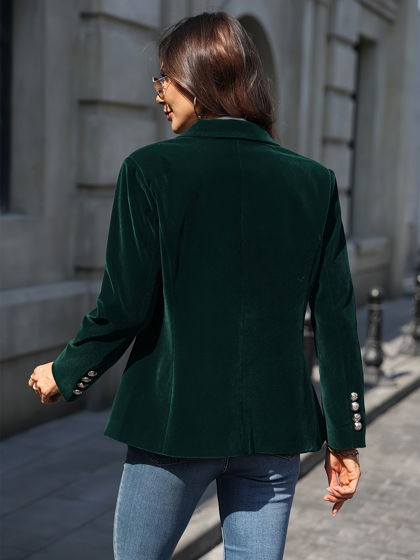 Tailored Velvet Blazer With Gold Buttons - Laura