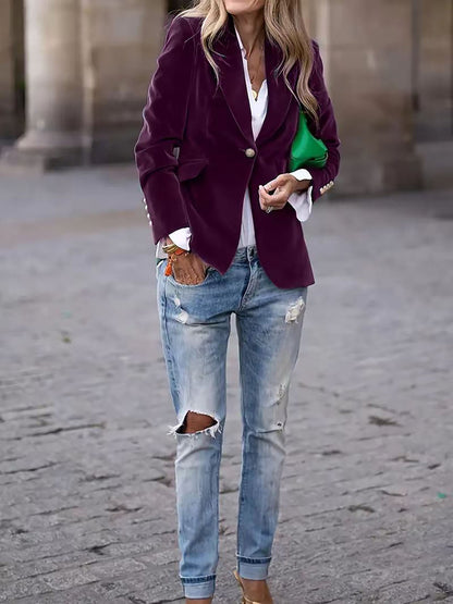 Tailored Velvet Blazer With Gold Buttons - Laura
