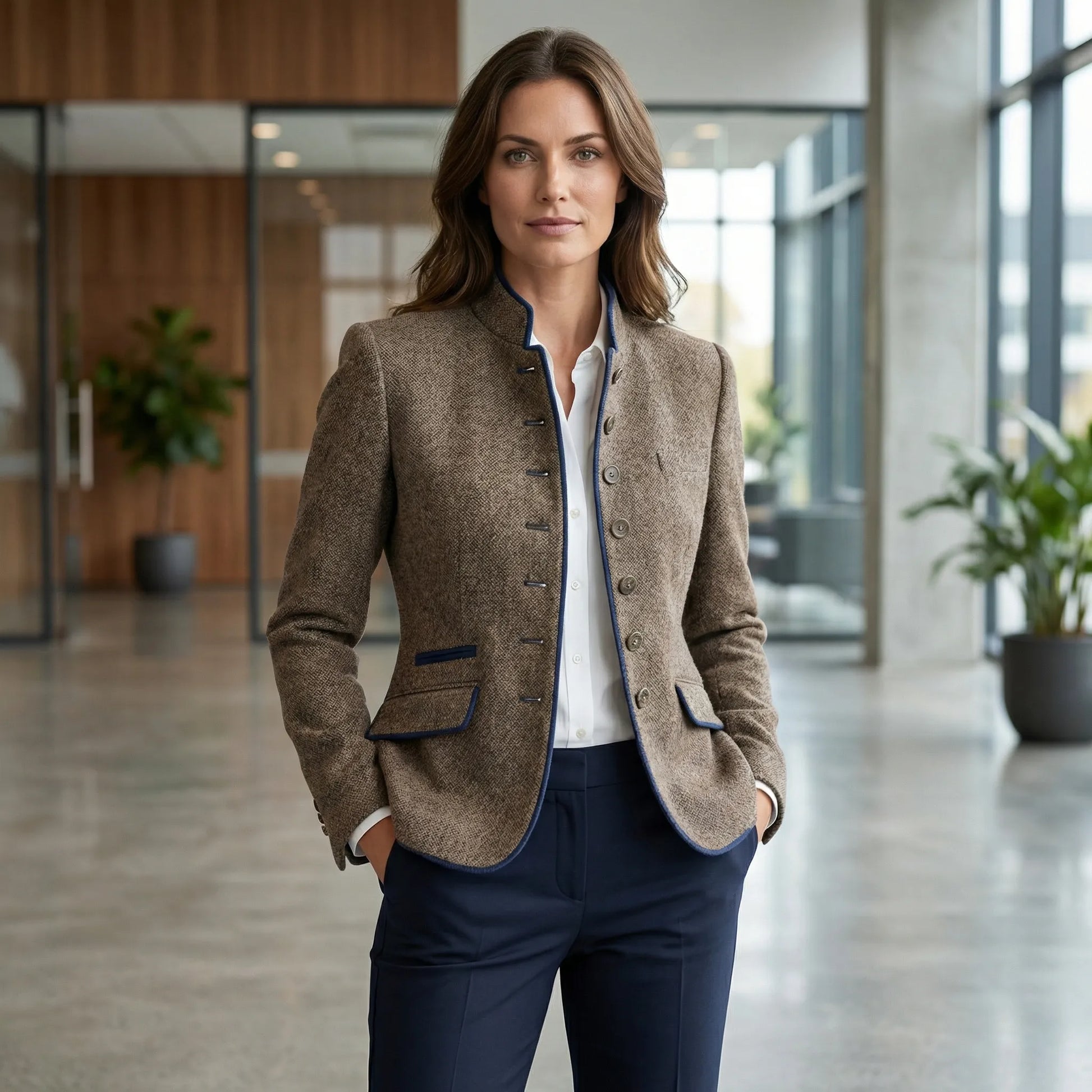 Tailored Woman Blazer With Stand Collar - Eliana