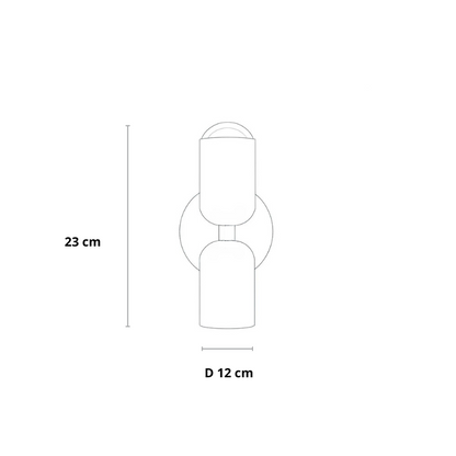 Line drawing of the wall lamp showing its overall height and the diameter of its round backplate. 23