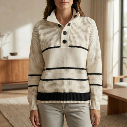 Textured Knit Jumper With Stripes - Judy