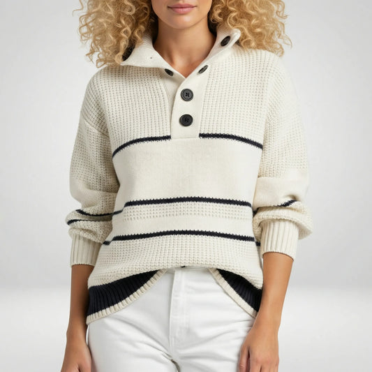 Textured Knit Jumper With Stripes - Judy