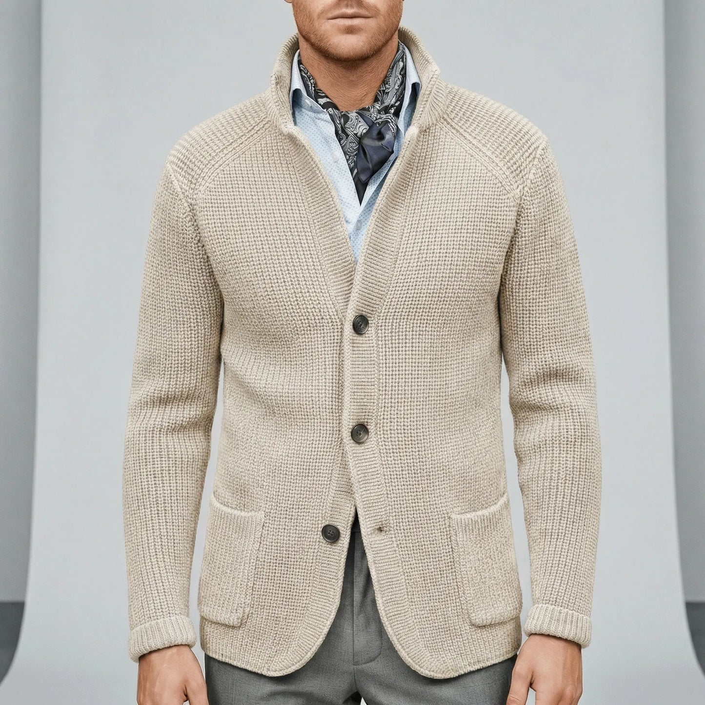 Textured Knitted Cardigan With Long Sleeves - Lennox