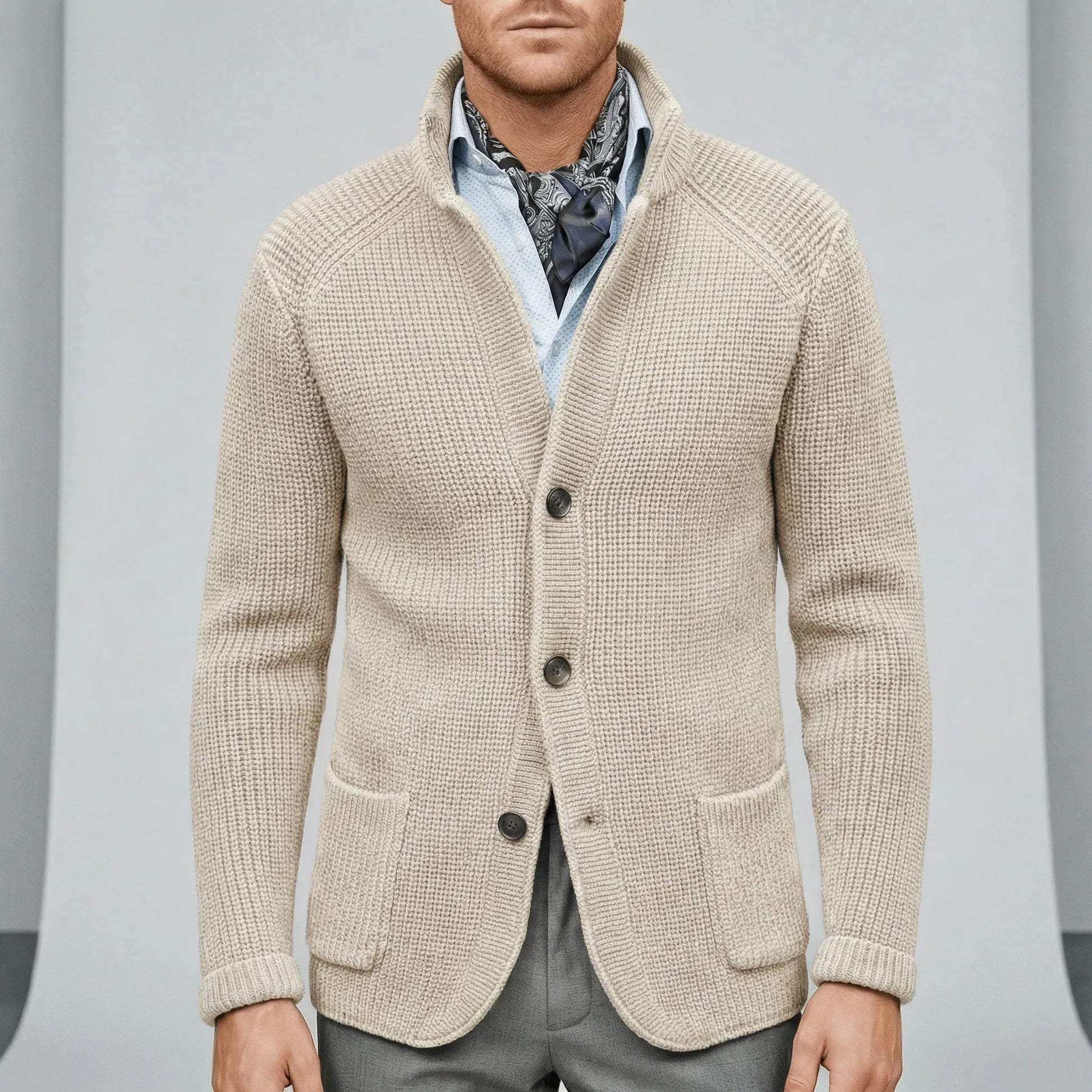 Textured Knitted Cardigan With Long Sleeves - Lennox