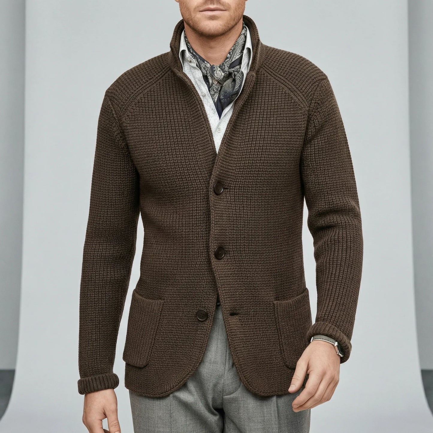 Textured Knitted Cardigan With Long Sleeves - Lennox