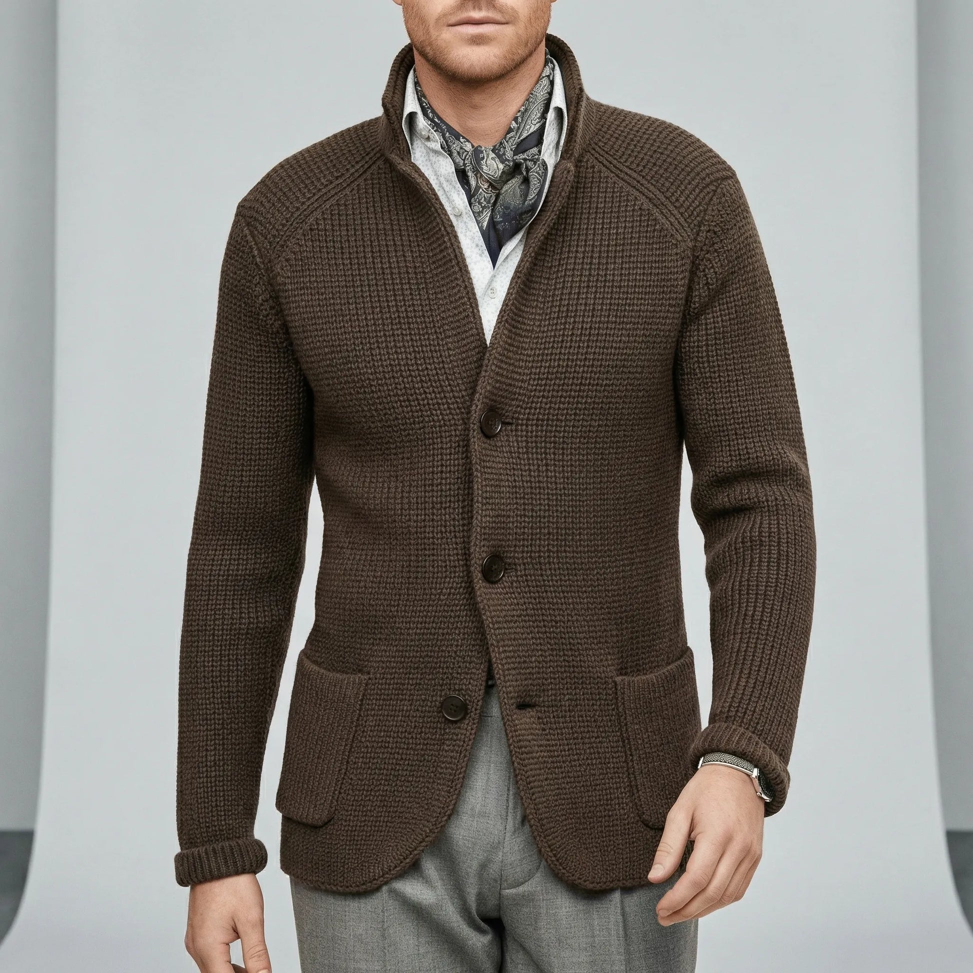 Textured Knitted Cardigan With Long Sleeves - Lennox