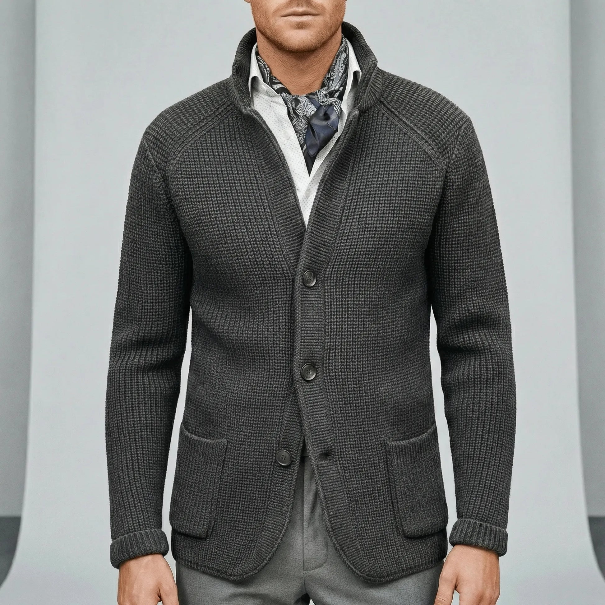 Textured Knitted Cardigan With Long Sleeves - Lennox