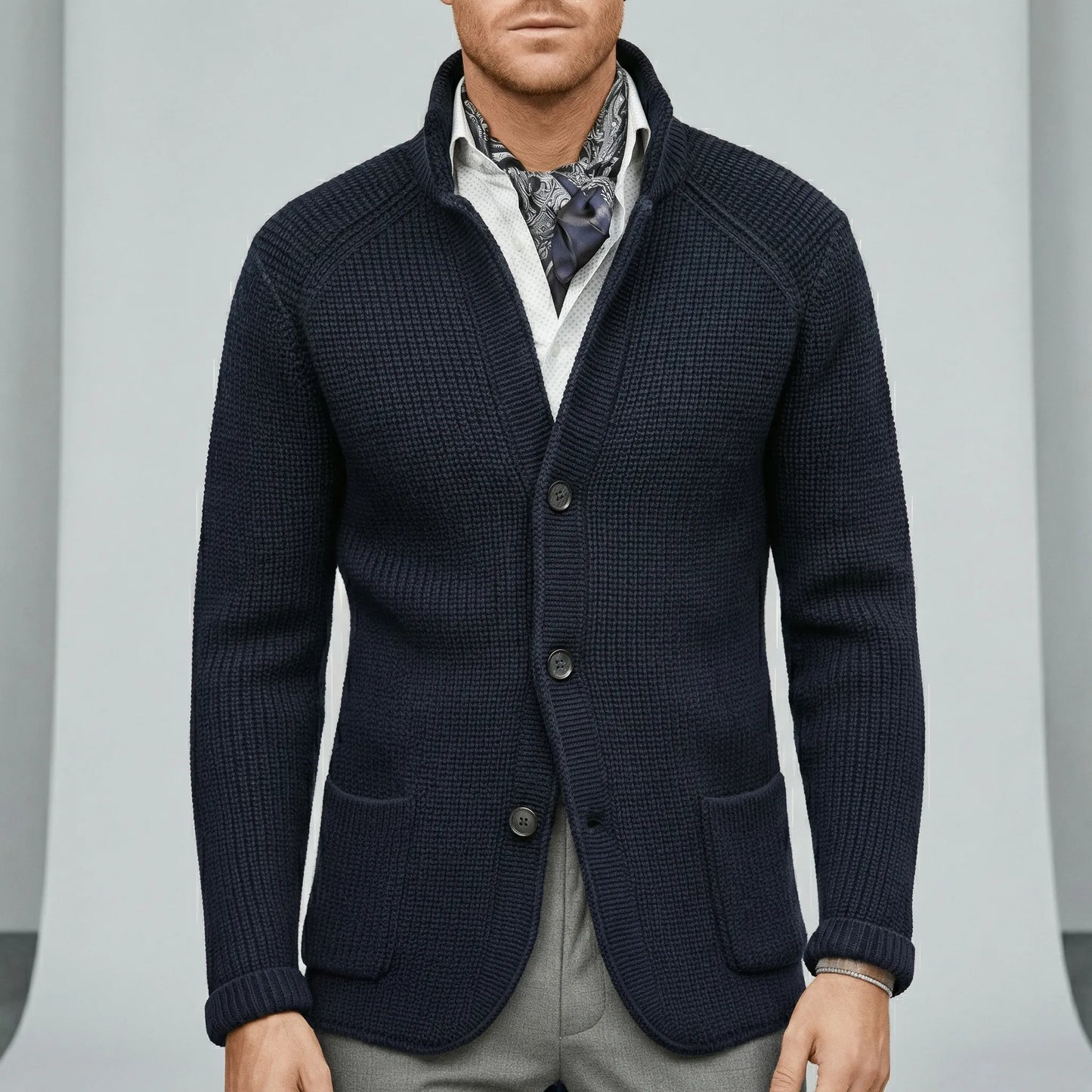 Textured Knitted Cardigan With Long Sleeves - Lennox