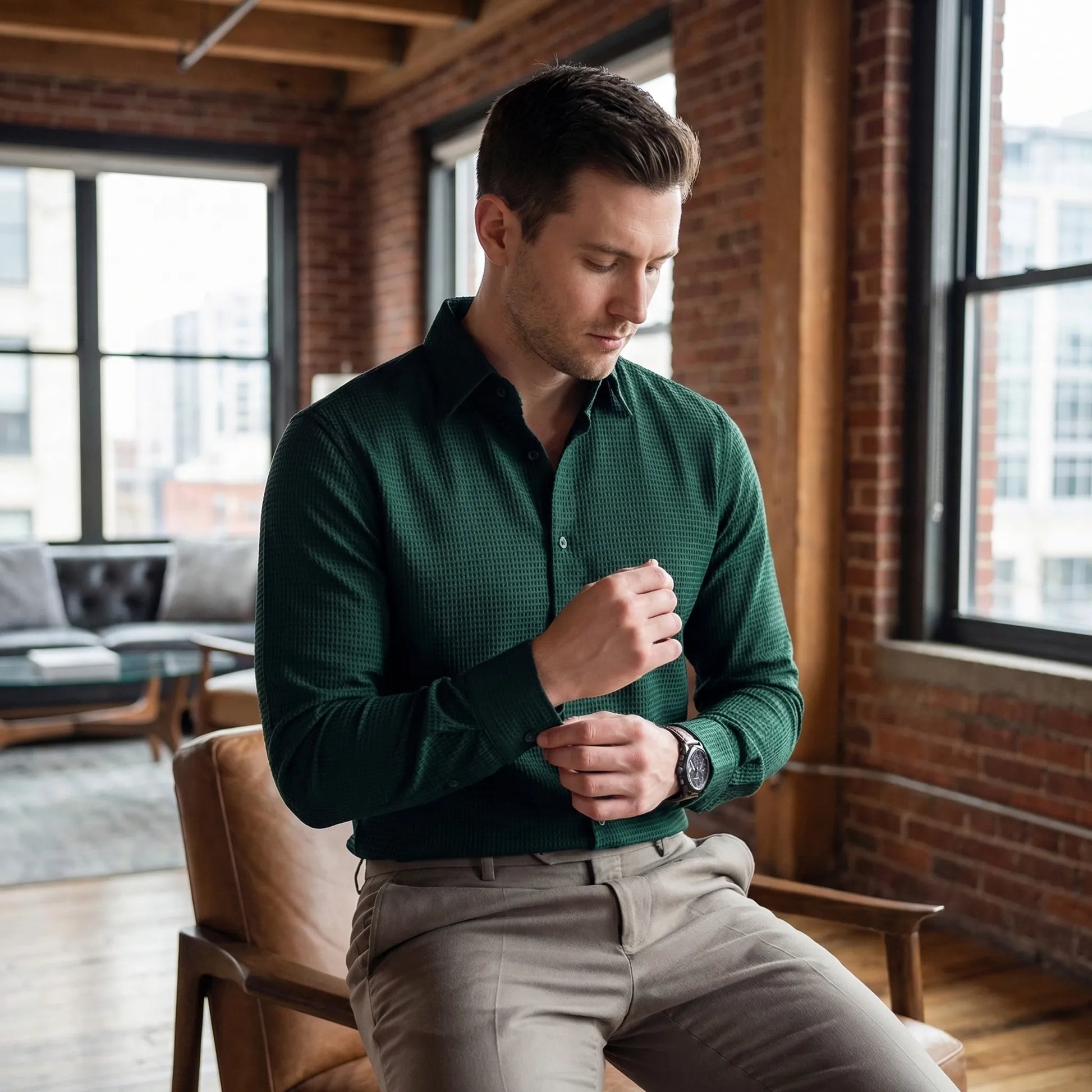 Textured Long-Sleeve Button-Up Shirt - Lester