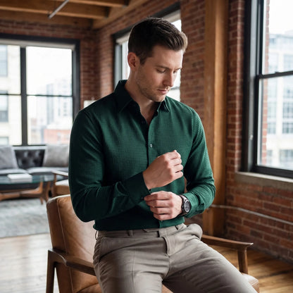 Textured Long-Sleeve Button-Up Shirt - Lester