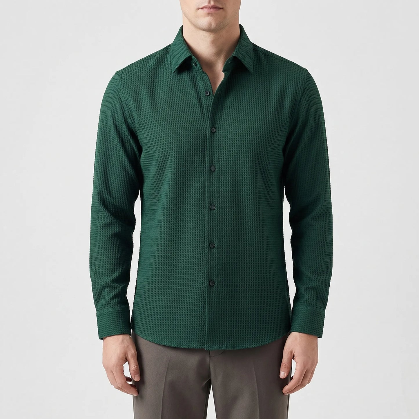 Textured Long-Sleeve Button-Up Shirt - Lester