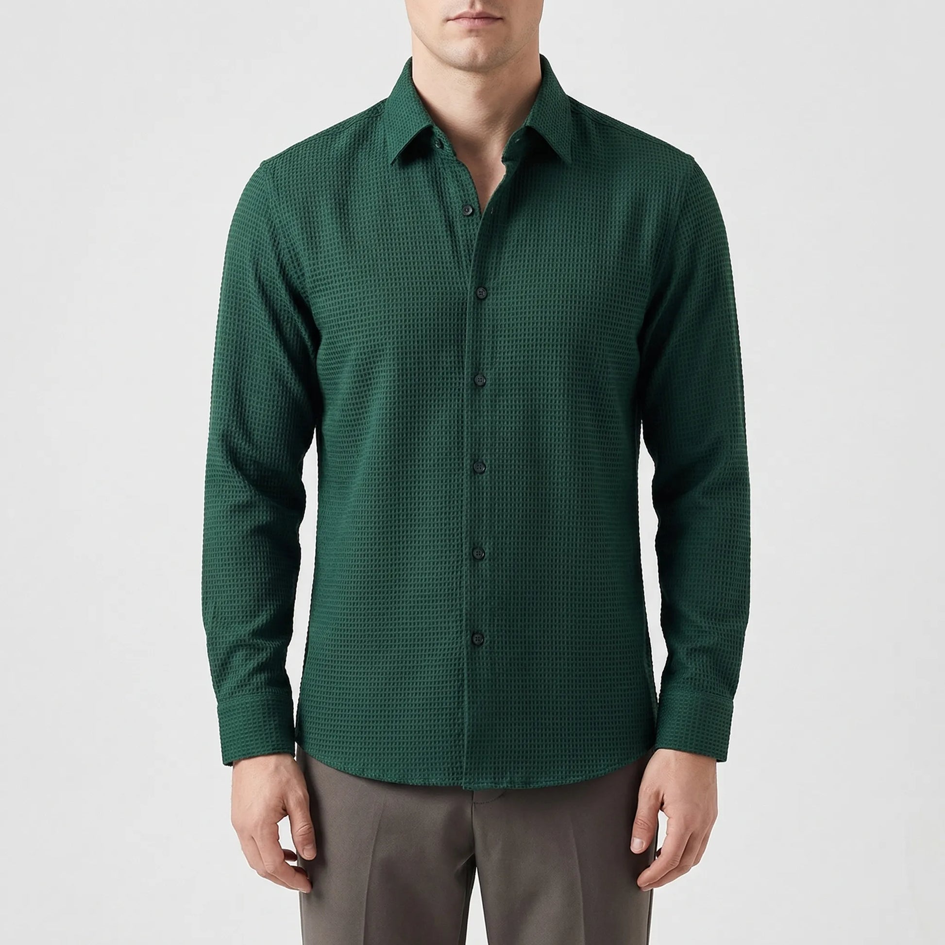 Textured Long-Sleeve Button-Up Shirt - Lester