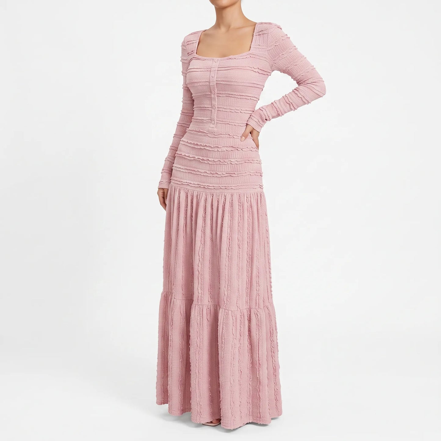 Textured Long Sleeve Tiered Maxi Dress - Rachael