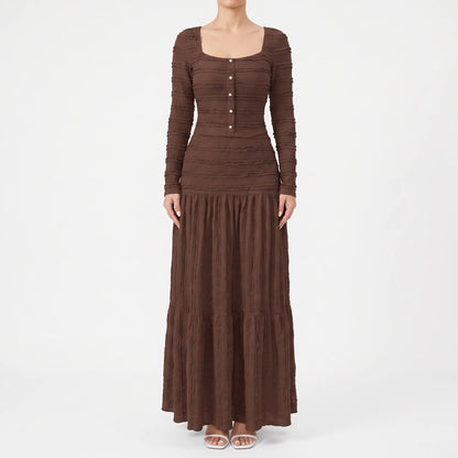 Textured Long Sleeve Tiered Maxi Dress - Rachael