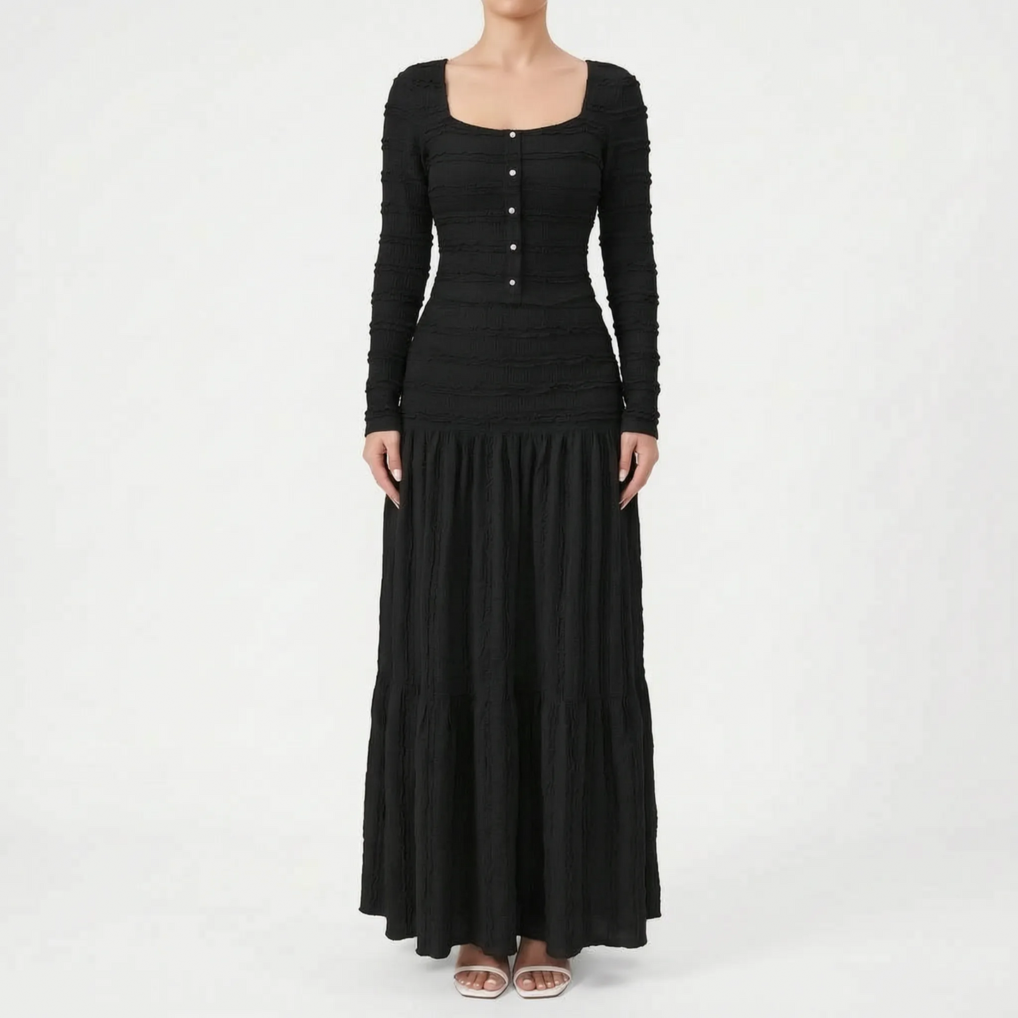 Textured Long Sleeve Tiered Maxi Dress - Rachael