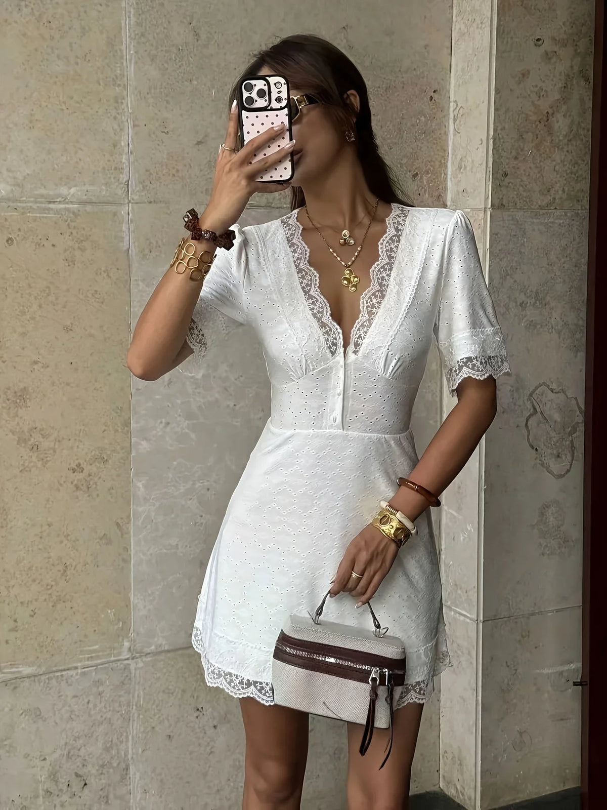 Textured White Mini Dress - Kayla