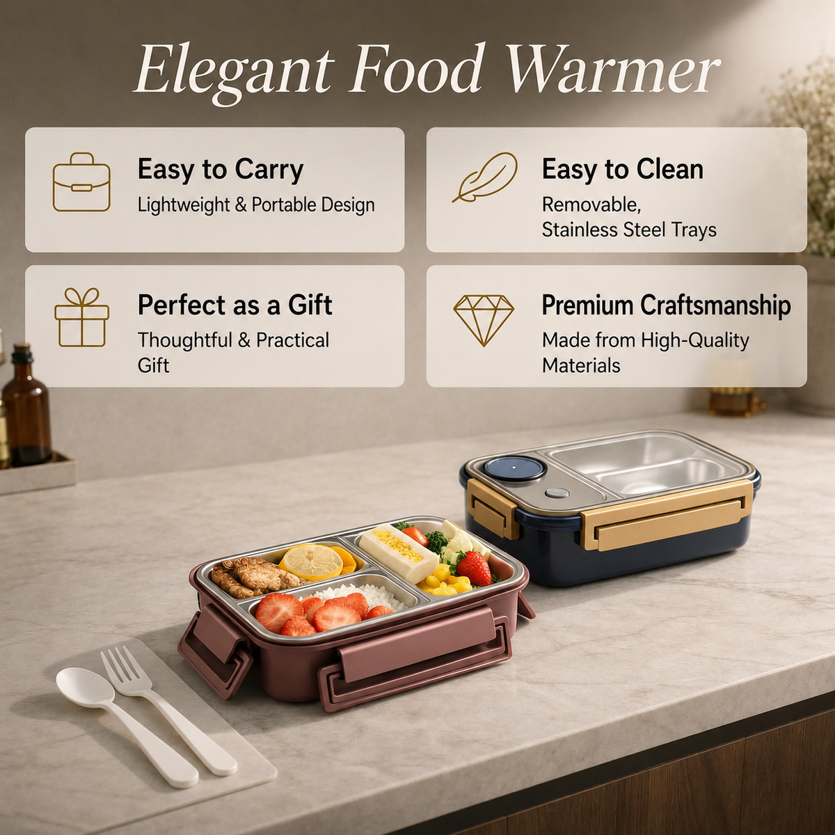 Insulated Food Thermos | Stainless Steel Compartments | Leakproof Lid 3