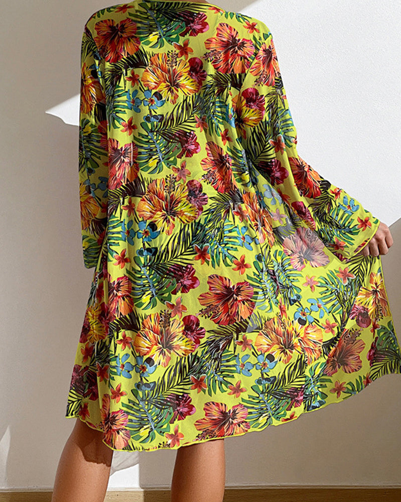 Three-Piece Tropical Floral Bikini Set - Dixie