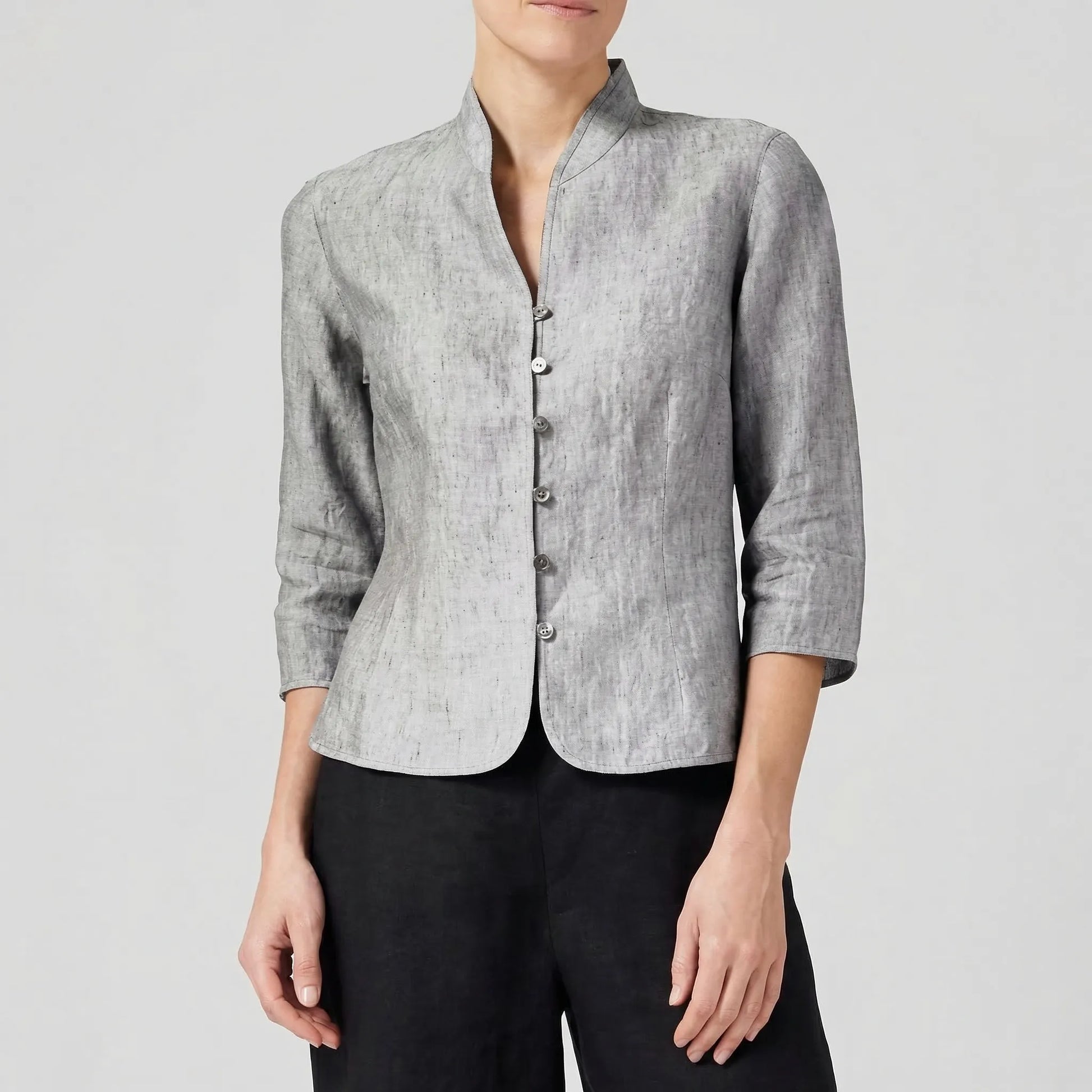 Three-Quarter Sleeve Mandarin Collar Blouse - Jeanette