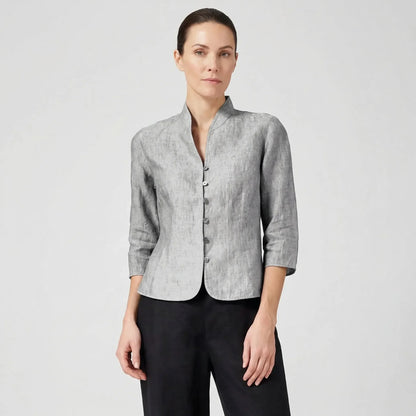 Three-Quarter Sleeve Mandarin Collar Blouse - Jeanette