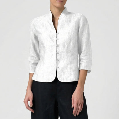 Three-Quarter Sleeve Mandarin Collar Blouse - Jeanette