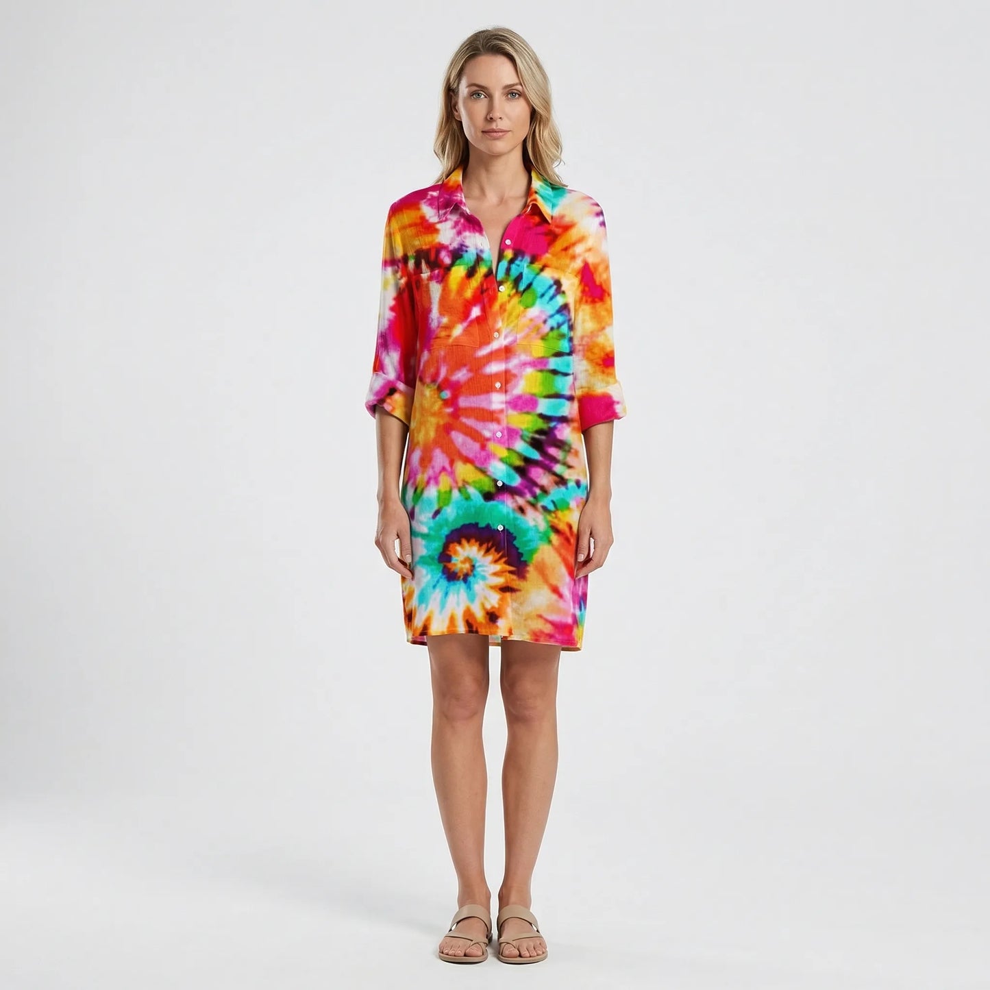 Tie-Dye Print Shirt Dress - Vanessa