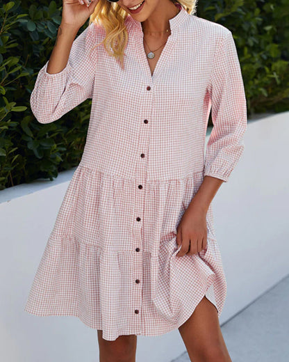 Tiered Ruffle-Hem Shirt Dress - Shelley