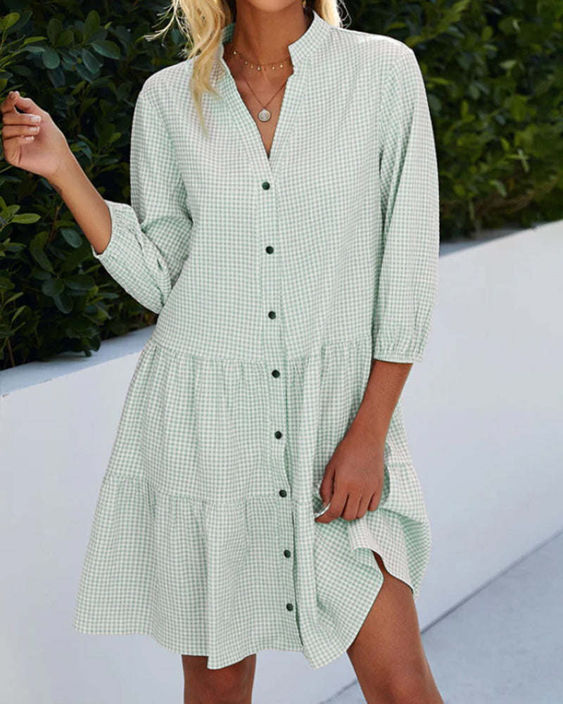 Tiered Ruffle-Hem Shirt Dress - Shelley