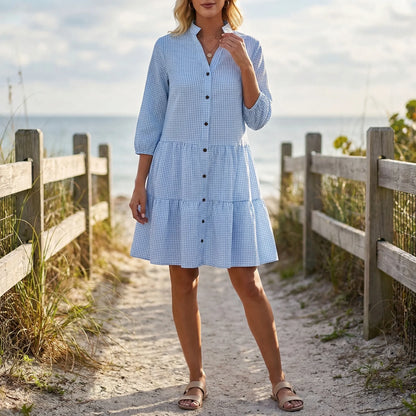 Tiered Ruffle-Hem Shirt Dress - Shelley