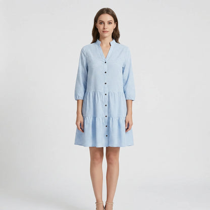 Tiered Ruffle-Hem Shirt Dress - Shelley