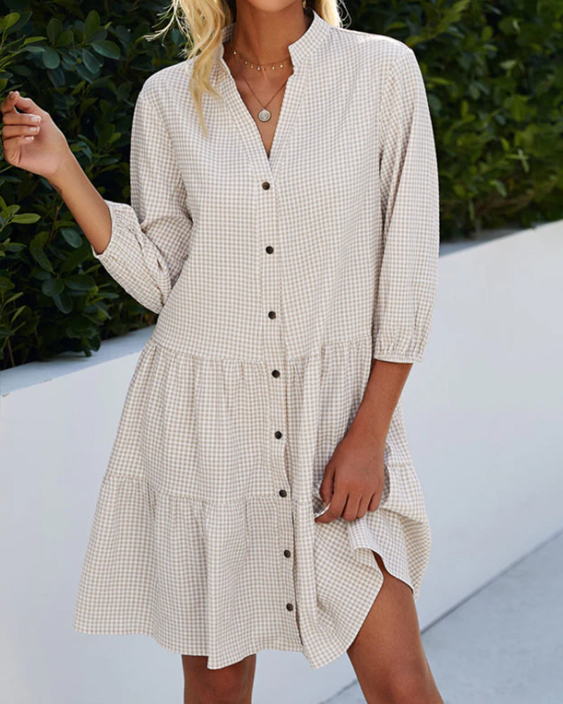 Tiered Ruffle-Hem Shirt Dress - Shelley