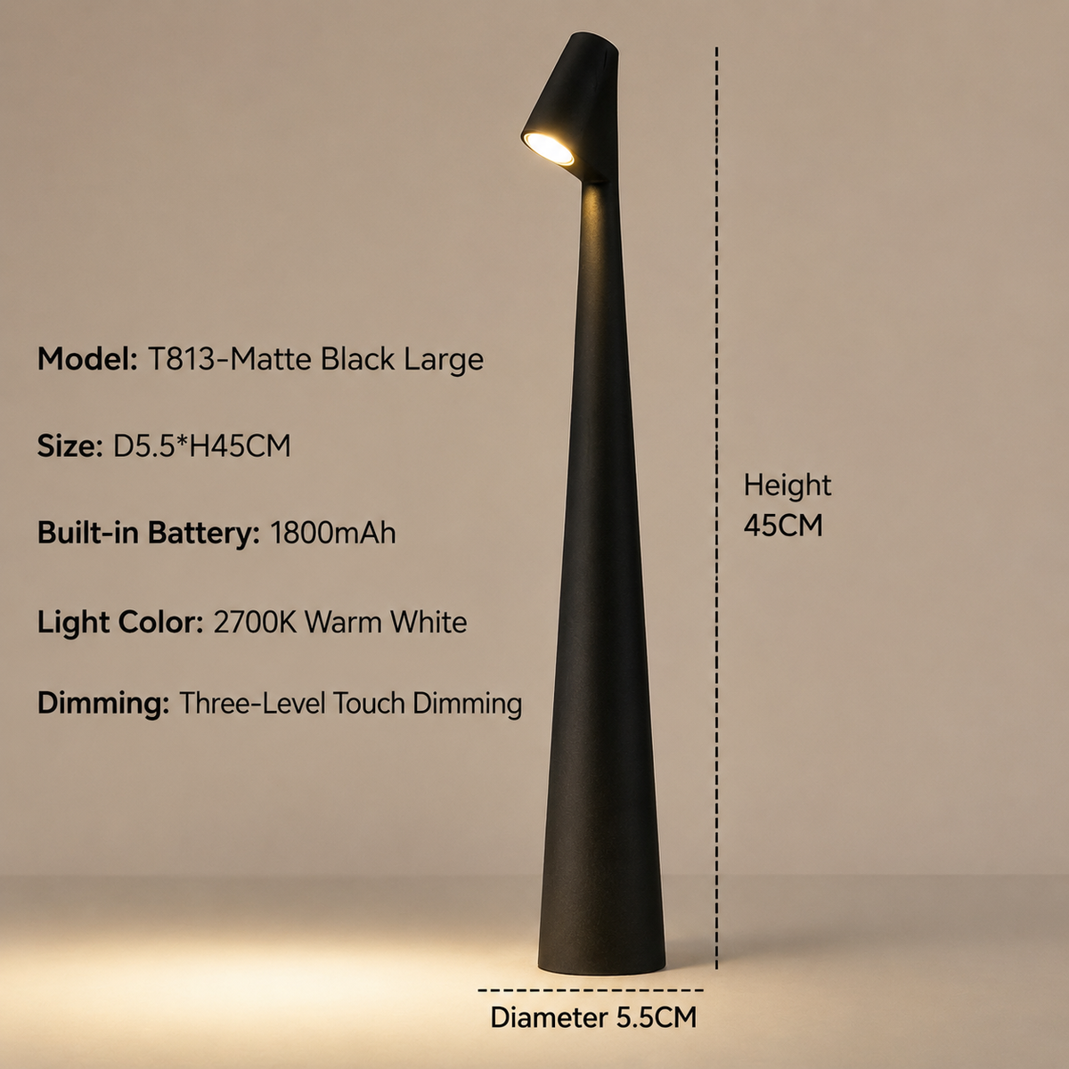 Cordless Designer LED Table Lamp with 3-Level Touch Dimming 18