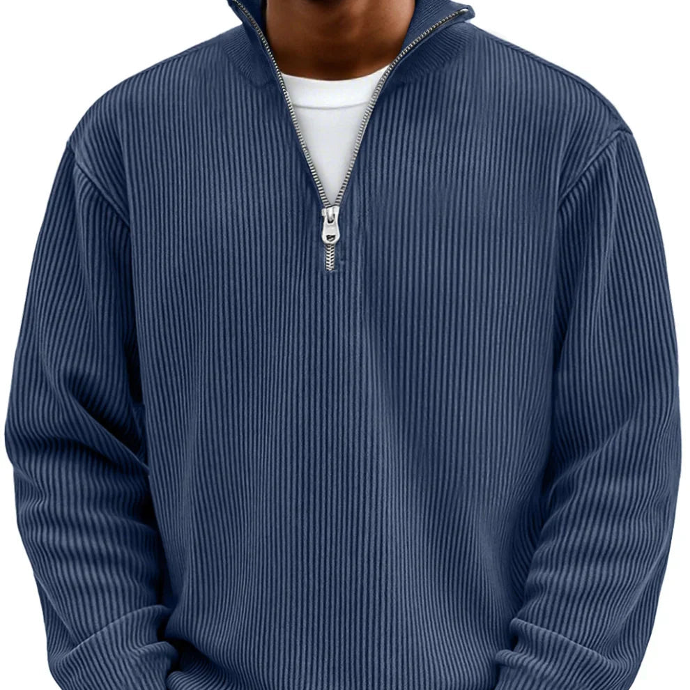 Men's Sweater | Ribbed Half-Zip Long Sleeve Pullover 9