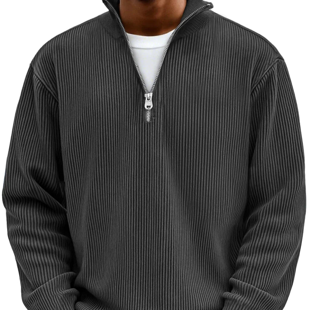 Men's Sweater | Ribbed Half-Zip Long Sleeve Pullover 11